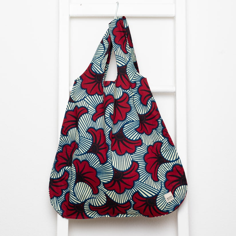 Shopping Backpack - Red Flowers