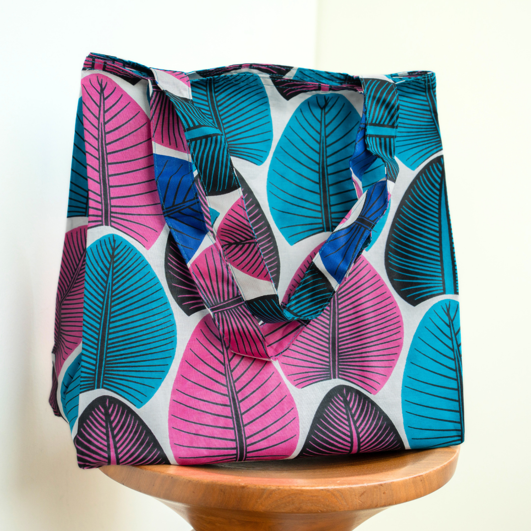 Mama Bag - Pink & Blue Leaves