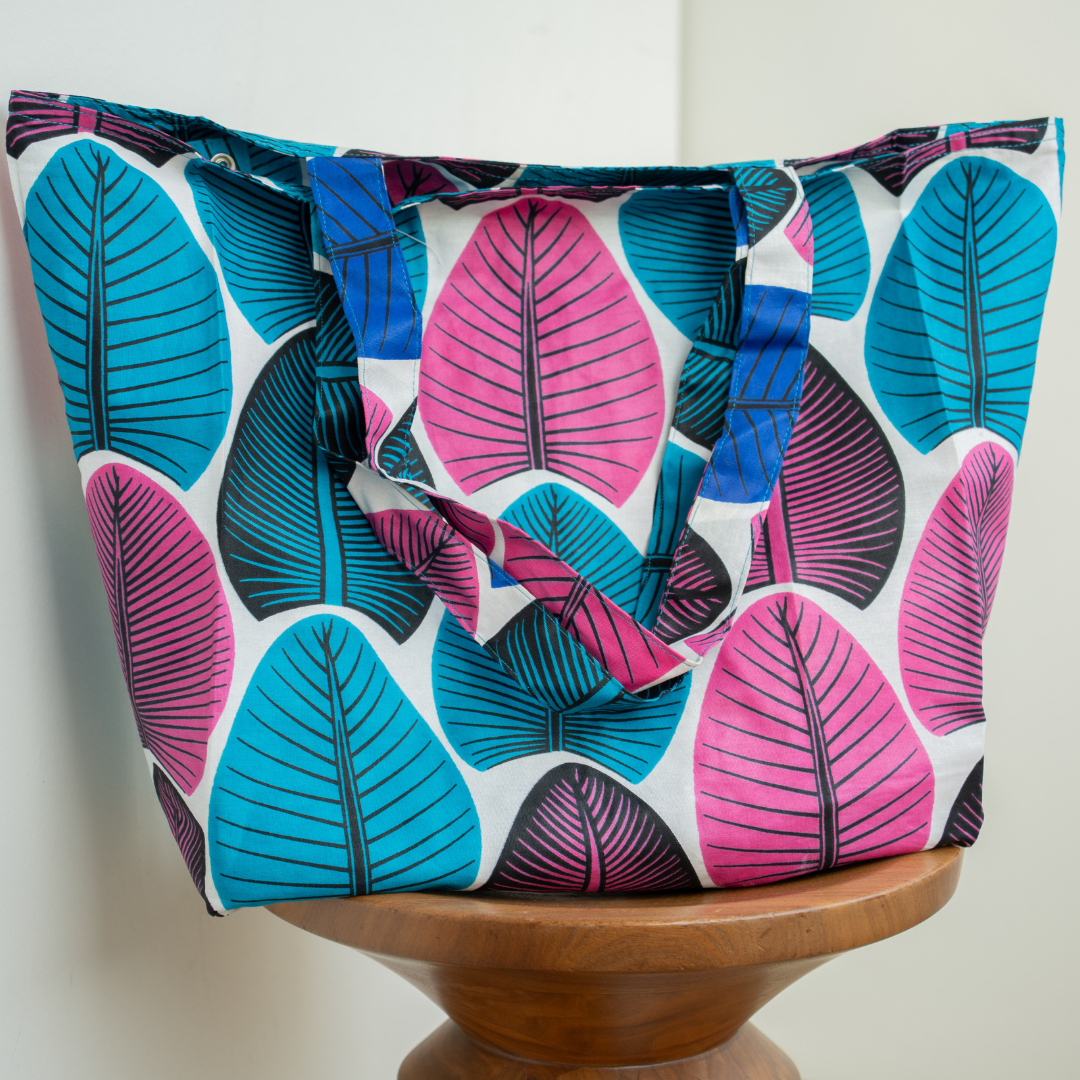 Mama Bag - Pink & Blue Leaves