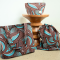Set - Bag, Necessaire & Shoe Bag - Blue Leaves