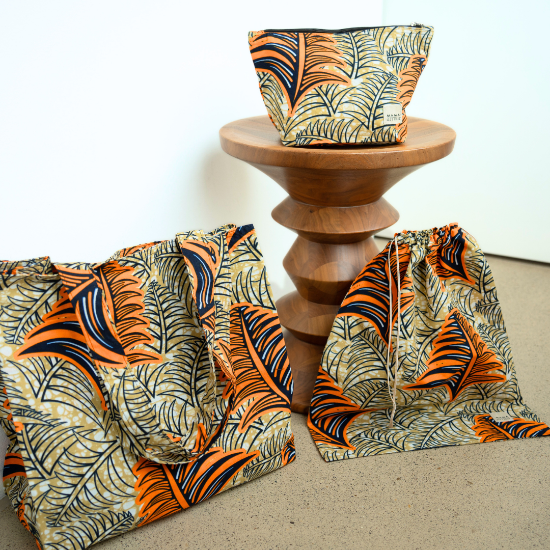 Set - Bag, Necessaire & Shoe Bag - Orange Leaves